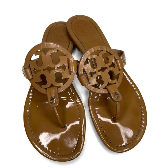 ❎ SOLD Tory Burch Miller Sandals Patent Leather Tan Brown Size 9 - Picture 14 of 14